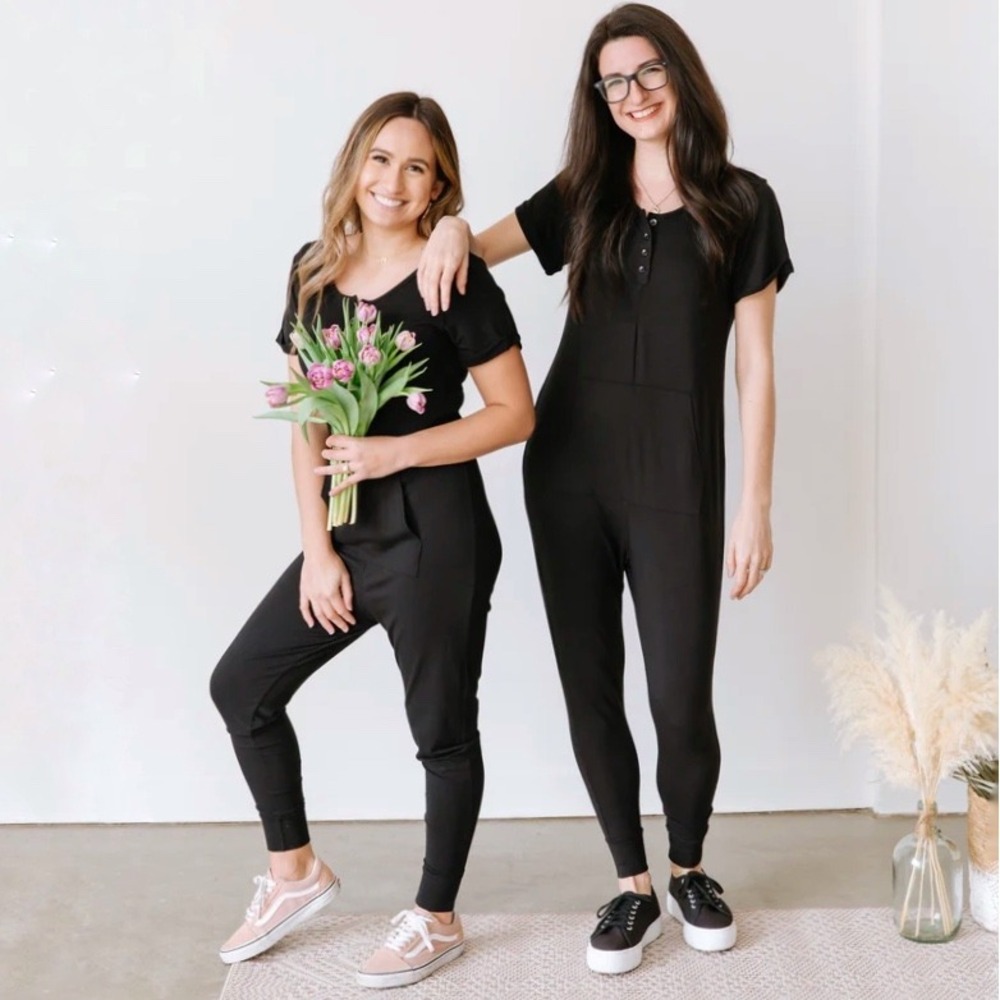 Smash + Tess | Anyday Black Short Sleeve Henley Romper Jumpsuit Size M